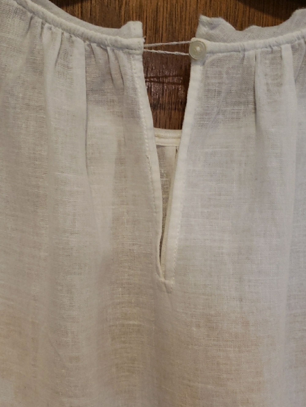 LOFT Linen/Cotton Textured White Top with Mustard Floral Embroidery - Picture 7 of 8